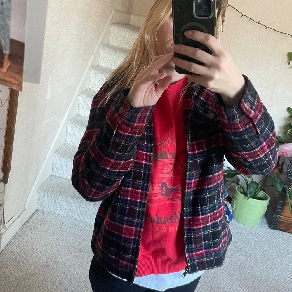 Christopher & Banks Wool Blend Petite Red and Black Plaid Holiday Jacket